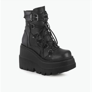 Demonia Black Lace-Up Platform Boots